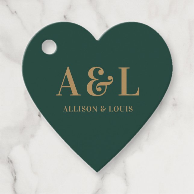 Wedding Monogram Minimalistisch Emerald Green Gold Geschenkanhänger (Vorderseite)