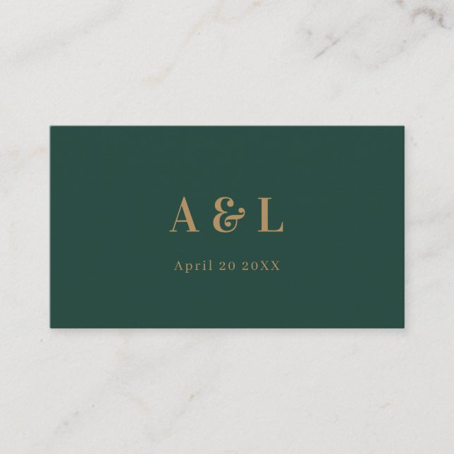 Wedding Monogram Minimalistisch Emerald Green Gold Platzkarte (Vorderseite)