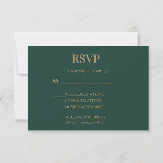Wedding Monogram Minimalistisch Emerald Green Gold RSVP Karte (Vorderseite)