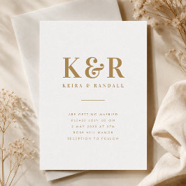 Wedding Monogram Minimalistisch Simple Gold and Wh Einladung