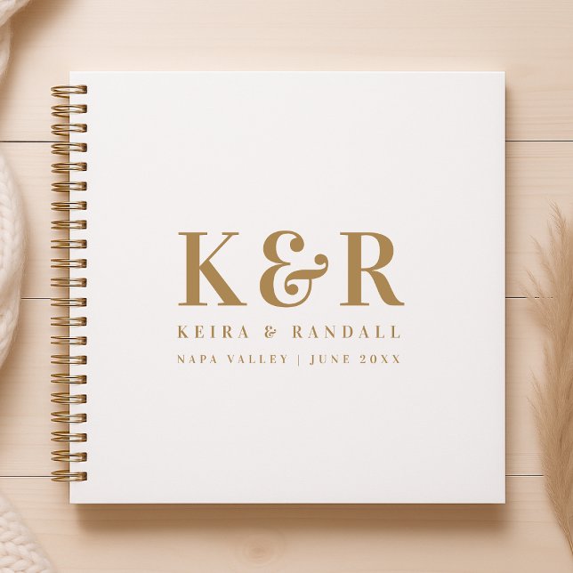 Wedding Monogram Minimalistisch Simple Gold and Wh Notizbuch (Von Creator hochgeladen)
