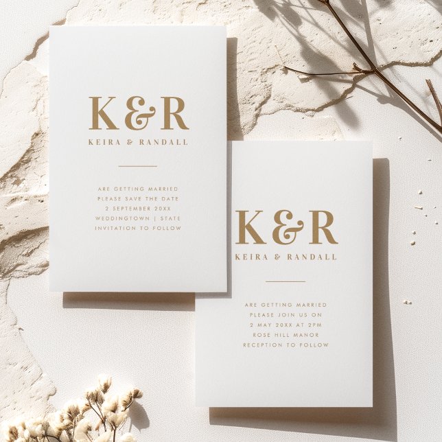 Wedding Monogram Minimalistisch Simple Gold and Wh Save The Date (Von Creator hochgeladen)
