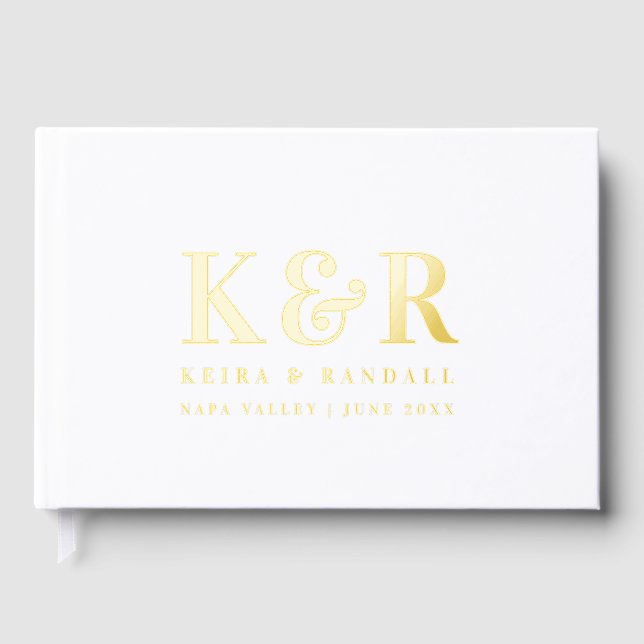 Wedding Monogram Minimalistisch Simple Gold Foil Gästebuch (Vorderseite)