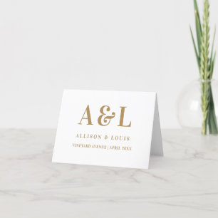 Wedding Monogram Minimalistisch White Gold Dankeskarte