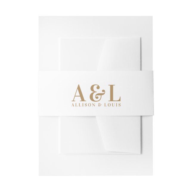 Wedding Monogram Minimalistisch White Gold Einladungsbanderole (Vorderseite Beispiel)