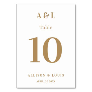 Wedding Monogram Minimalistisch White Gold Tischnummer