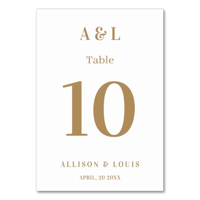 Wedding Monogram Minimalistisch White Gold Tischnummer (Vorderseite)