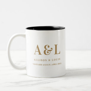 Wedding Monogram Minimalistisch White Gold Zweifarbige Tasse