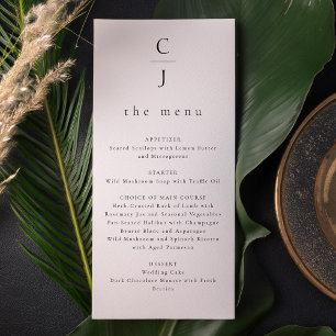 Wedding Monogram Modern Minimal Schwarz-weiß Menükarte