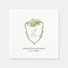 Wedding Monogram Napkins Green Hydrangea Serviette