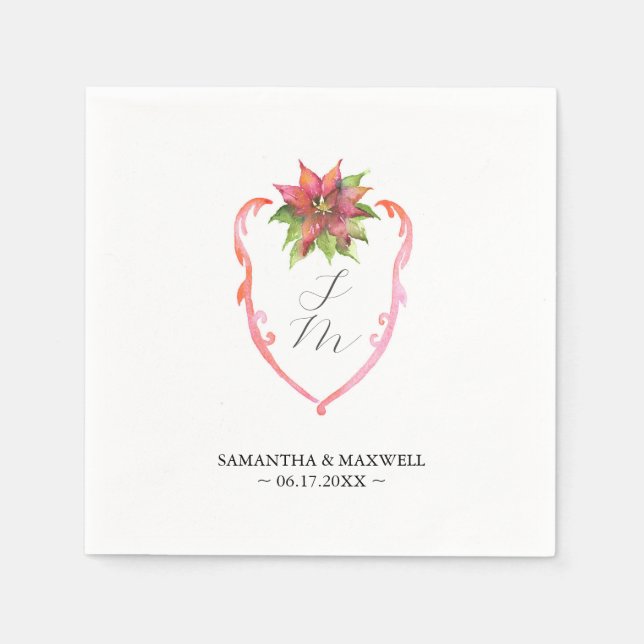 Wedding Monogram Napkins Poinsettia Serviette (Vorderseite)