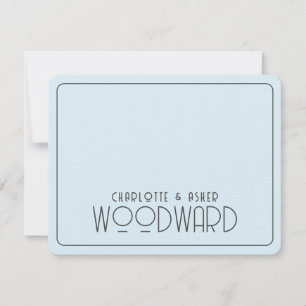 Wedding Monogram Newlyweds Blue Embossed Linen Mitteilungskarte