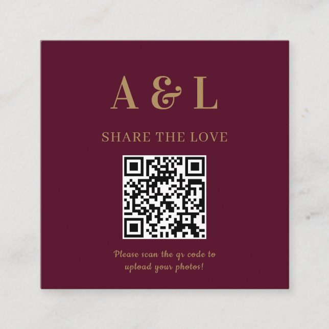 Wedding Monogram QR Code Burgundy Gold Begleitkarte (Vorderseite)