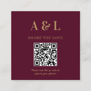 Wedding Monogram QR Code Burgundy Gold Begleitkarte
