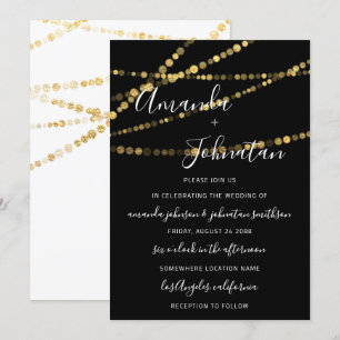Wedding Monogram Schwarz-weiß Lights Gold Neuer Tr Einladung