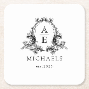Wedding Monogram Schwarzer und weißer Untersetze Rechteckiger Pappuntersetzer