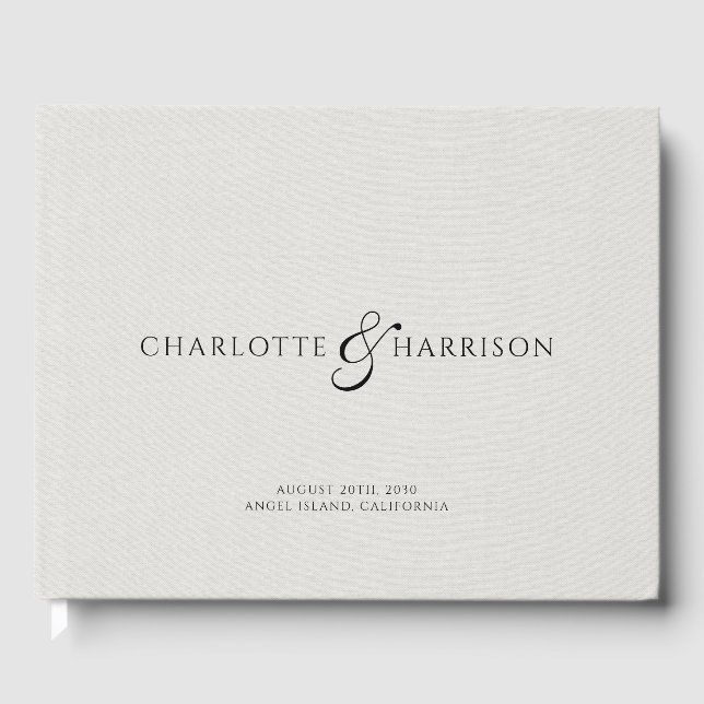 Wedding Monogram White Faux Linen  Gästebuch (Vorderseite)