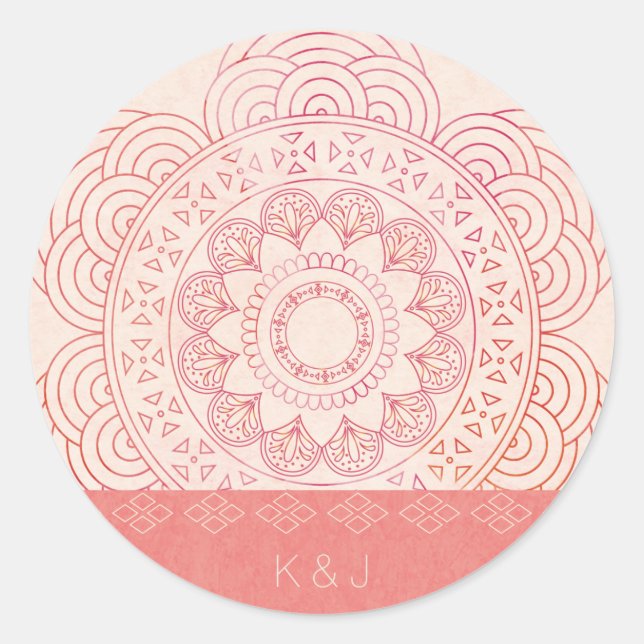 Wedding Monogramme Boho Chic Mandala Design Runder Aufkleber (Vorderseite)