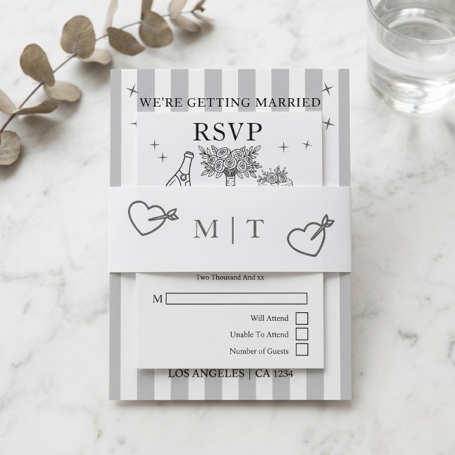 Wedding Monogrammed Grey and White  Einladungsbanderole (Wedding Monogrammed Grey and White Invitation Belly Band
by Ricaso. Modern and chic simple hearts)