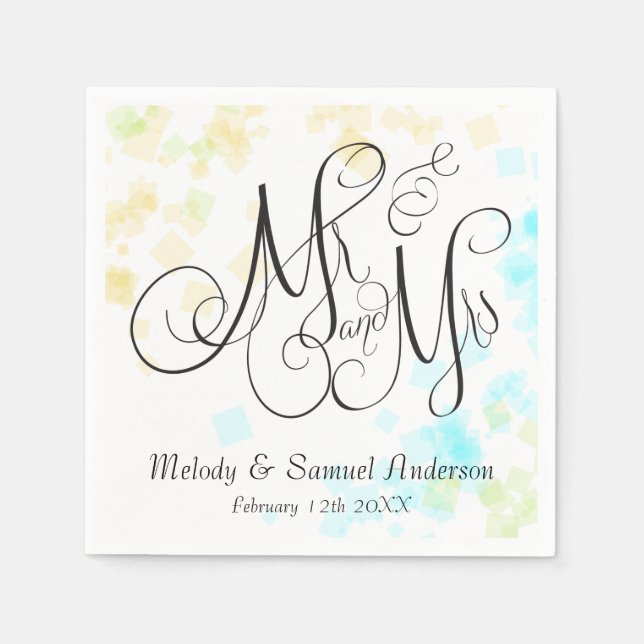 WEDDING Mr. and Mrs. | Strandfarben Confetti Napki Serviette (Vorderseite)