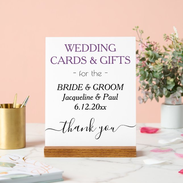 Wedding NAMES Cards verschenkt weißes Dusty Violet Acrylschild (Hochzeit)