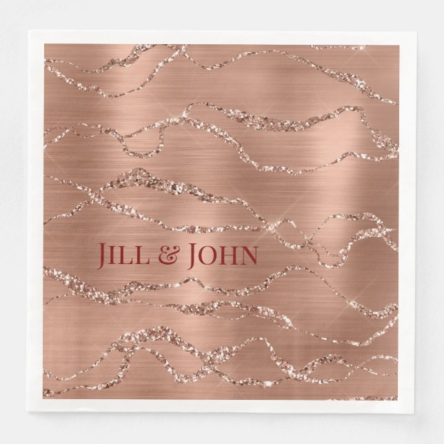 Wedding Napkins Rose Gold Abstract Agate  Serviette (Vorderseite)