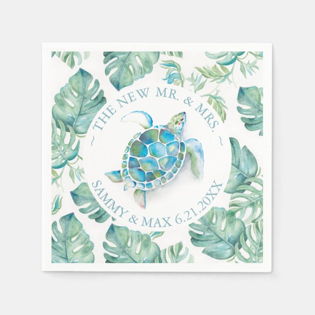 Wedding Napkins Tropical Sea Turtle Watercolor Serviette (Vorderseite)