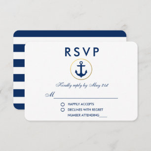 Wedding Nautical Blue Anchor UAWG RSVP Karte