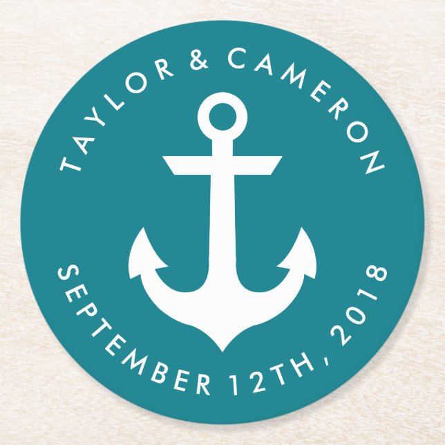 Wedding Nautical Runder Pappuntersetzer (Vorderseite)