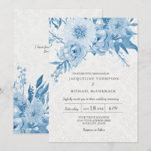 Wedding Navy Blue Chintz Lace Damask Floral Einladung