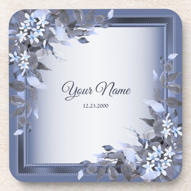 Wedding Navy Blue Floral Silver Gray Party Elegant Getränkeuntersetzer (Vorderseite)