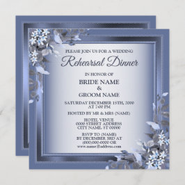 Wedding Navy Blue Floral Silver Rehearsal Dinner Einladung