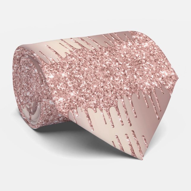 Wedding Neck Tie - Rose Gold Blush Glitzer Tropfen Krawatte (Gerollt)