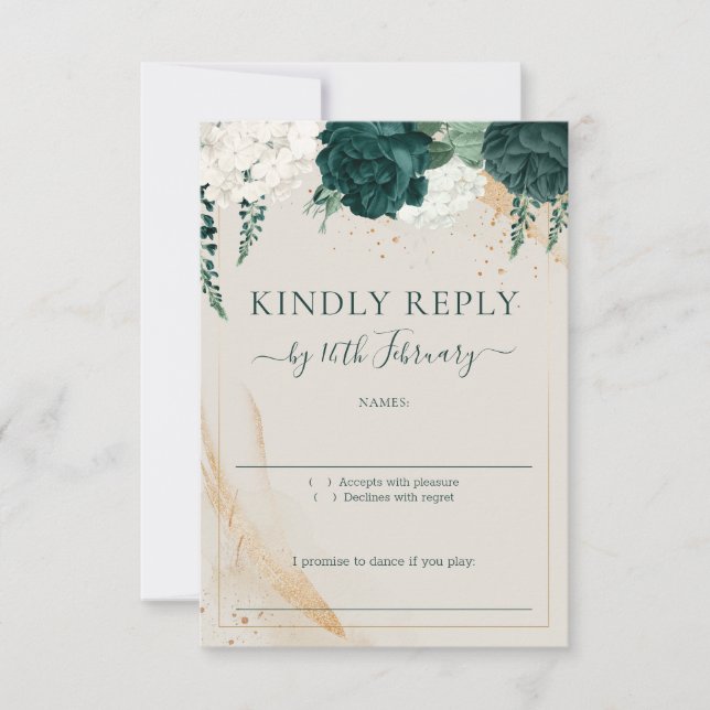 Wedding Neutral Cream Signature Emerald Green Rose RSVP Karte (Vorderseite)