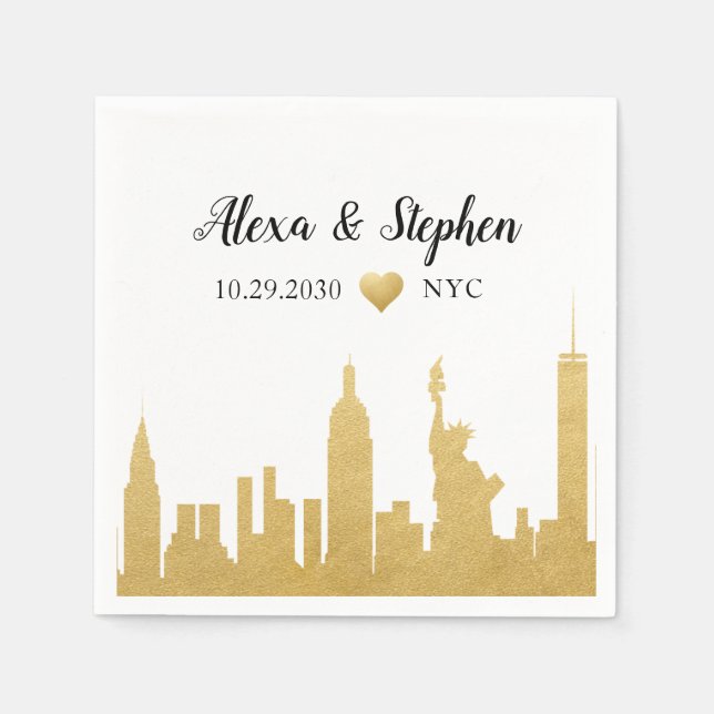 Wedding New York City Heart NYC Skyline Gold Serviette (Vorderseite)