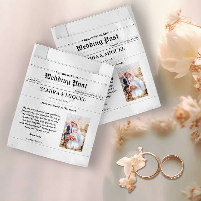 Wedding Newspaper Vielen Dank Foto Elegant Classic Geschenktütchen (Wedding Newspaper Thank You Photo Elegant Classic Favor Bag)