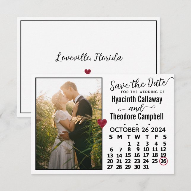Wedding Oktober 2024 Kalender Custom Foto White Save The Date (Vorne/Hinten)