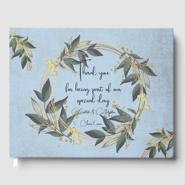 Wedding Olive Wreath Personalisiert Gästebuch (Vorderseite)