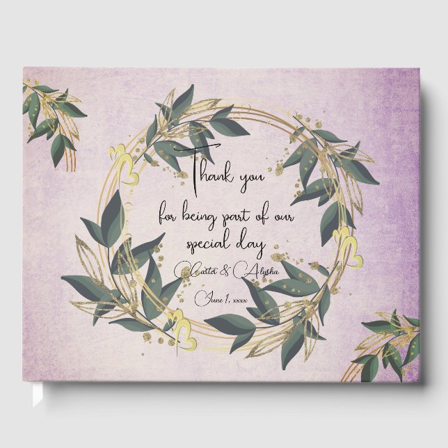 Wedding Olive Wreath Personalisiert Gästebuch (Vorderseite)