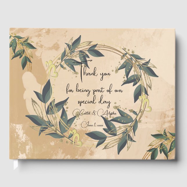 Wedding Olive Wreath Personalisiert Gästebuch (Vorderseite)