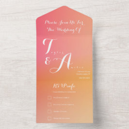 Wedding Orange Peach Ombre Elegant All In One Einladung