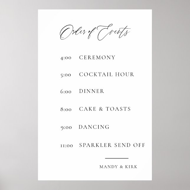 Wedding Order of Events Sign | Elegant Minimal  Poster (Vorne)