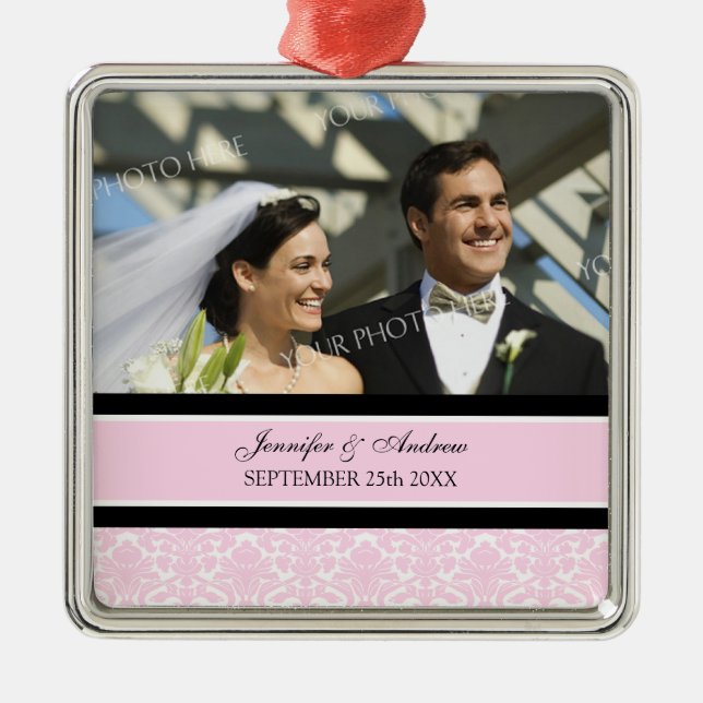 Wedding Ornament Favor Pink Black Damask (Vorne)
