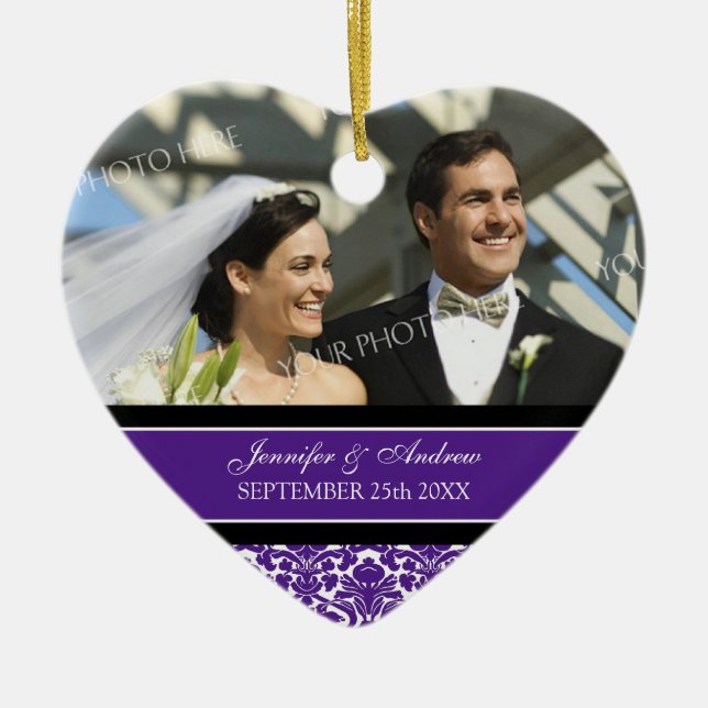 Wedding Ornament Favor Plum Black Damask (Vorne)