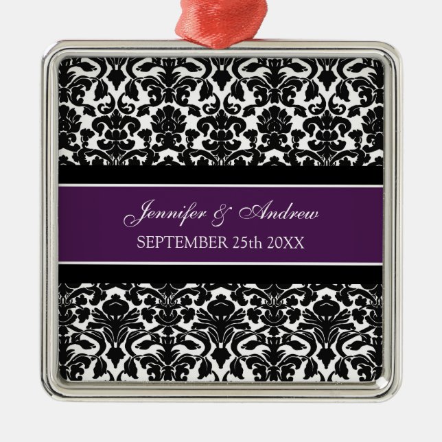 Wedding Ornament Favor Plum Black Damask (Vorne)