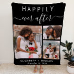 WEDDING PAAR FOTO KLEBE BLACK FLEECEDECKE<br><div class="desc">Ein einziges Wedding Foto,  Weißket for the perfekt keepsake of your special day. "Happil Ever After" is written across the top in a mix of simple white typography and a trendy white script with swashes. Personalize with three fotos,  your first names and your wedding date.</div>