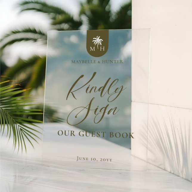 Wedding Palm Monogram Kindly Sign Our Guest Book Acrylschild (Von Creator hochgeladen)