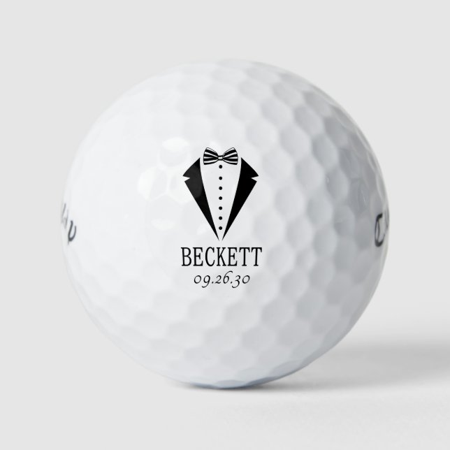 Wedding Party Black Tuxedo With Striped Bow Tie Golfball (Vorderseite)