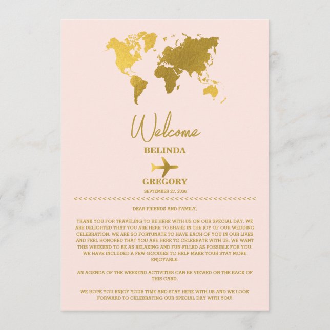 Wedding Passport Gold Blush Pink Itinerary Programm (Vorderseite)