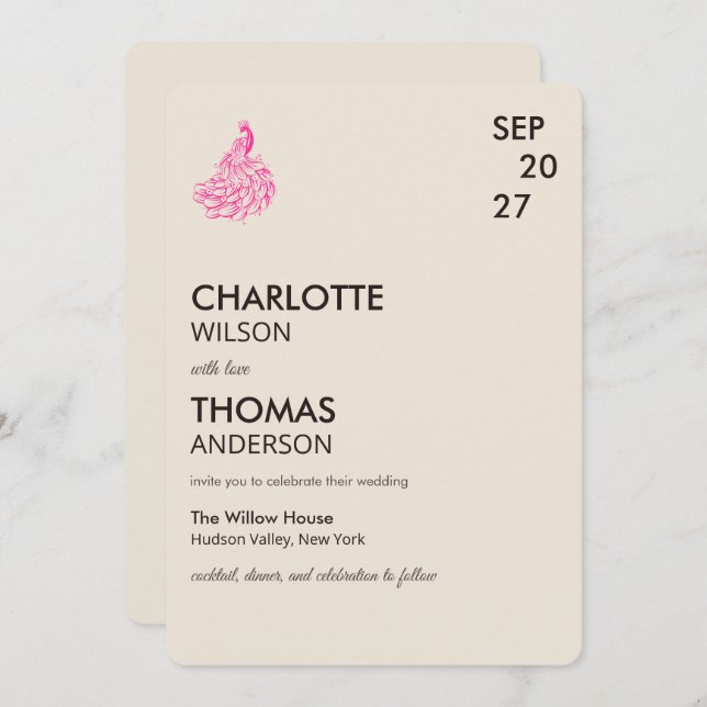 Wedding Peacock Botanical | Couture Art Einladung (Vorne/Hinten)